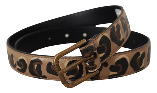 Dolce & Gabbana Brown Leopard Print Vintage Metal Waist Buckle Belt braun