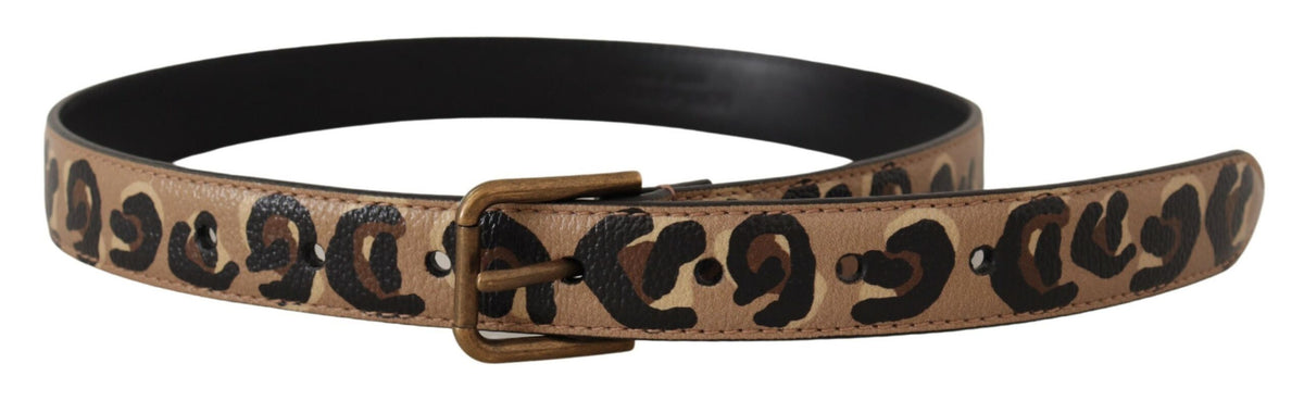 Dolce & Gabbana Brown Leopard Print Vintage Metal Waist Buckle Belt braun