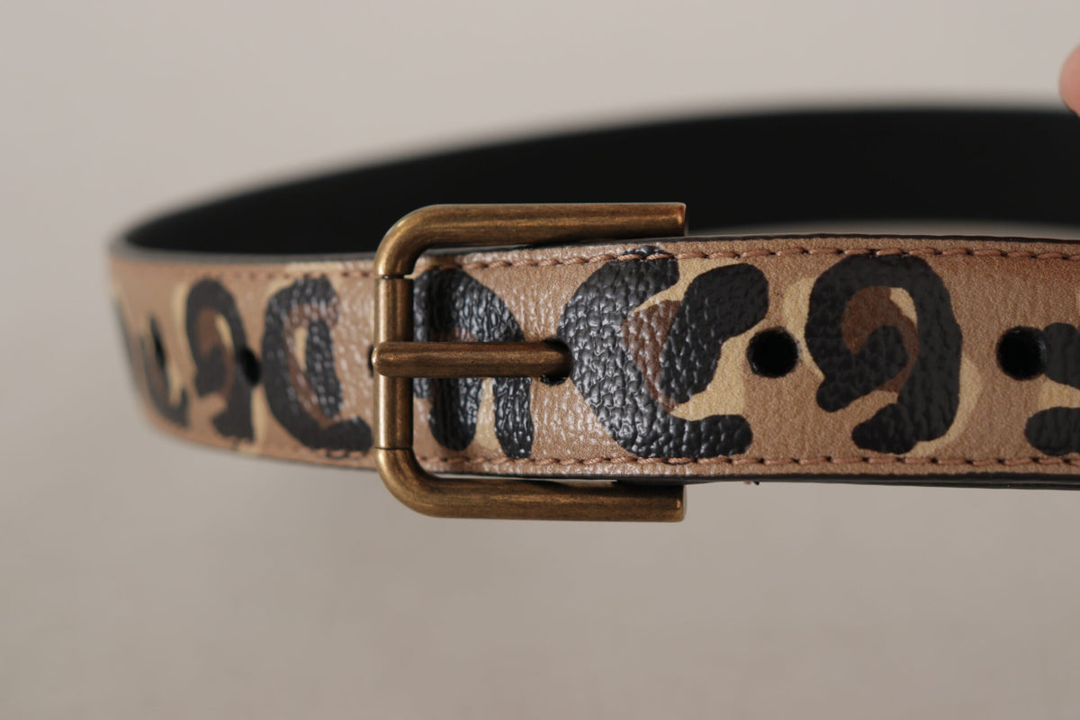Dolce & Gabbana Brown Leopard Print Vintage Metal Waist Buckle Belt braun