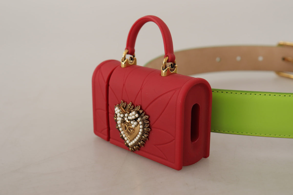Dolce & Gabbana Green Leather Devotion Heart Micro Bag Headphones Belt grün