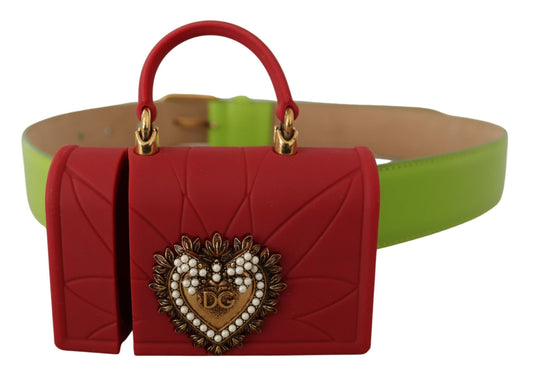 Dolce & Gabbana Green Leather Devotion Heart Micro Bag Headphones Belt grün