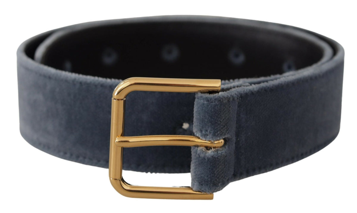 Dolce & Gabbana Navy Blue Velvet Gold Metal Logo Waist Buckle Belt marineblau