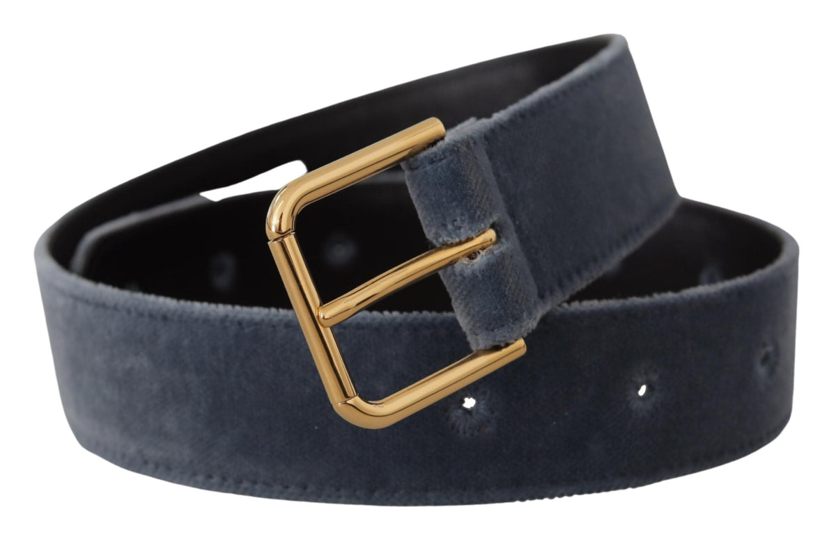Dolce & Gabbana Navy Blue Velvet Gold Metal Logo Waist Buckle Belt marineblau