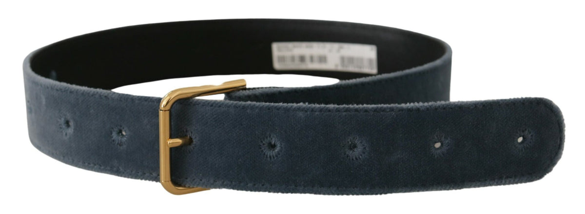 Dolce & Gabbana Navy Blue Velvet Gold Metal Logo Waist Buckle Belt marineblau