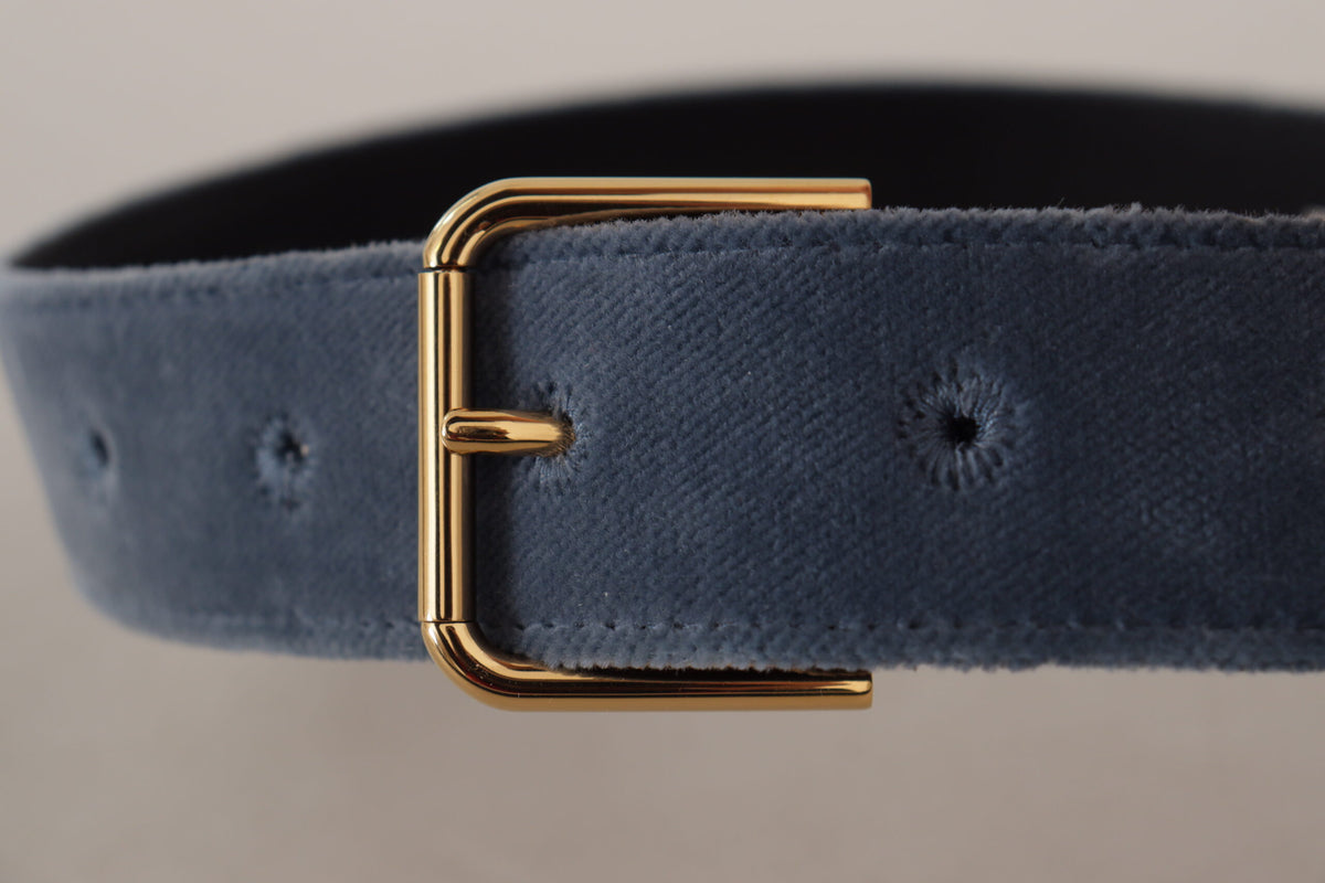 Dolce & Gabbana Navy Blue Velvet Gold Metal Logo Waist Buckle Belt marineblau