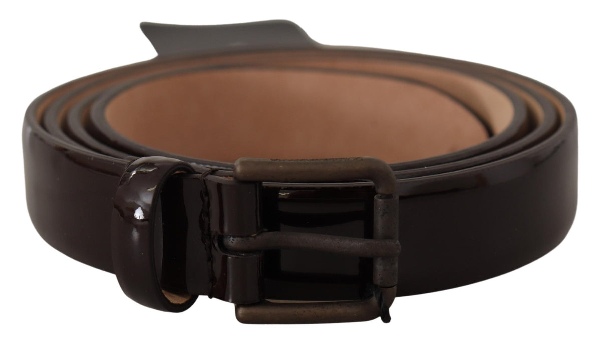 Dolce & Gabbana Black Patent Leather Logo Metal Waist Buckle Belt schwarz