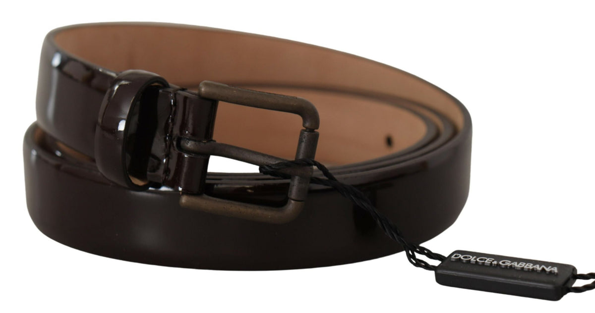 Dolce & Gabbana Black Patent Leather Logo Metal Waist Buckle Belt schwarz