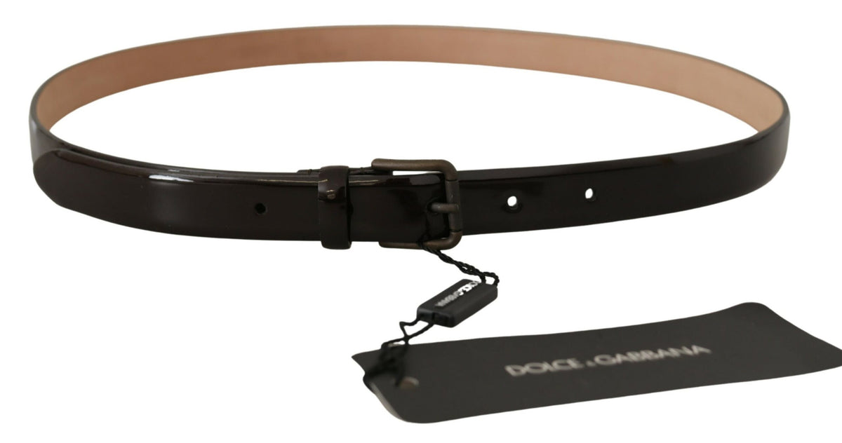Dolce & Gabbana Black Patent Leather Logo Metal Waist Buckle Belt schwarz