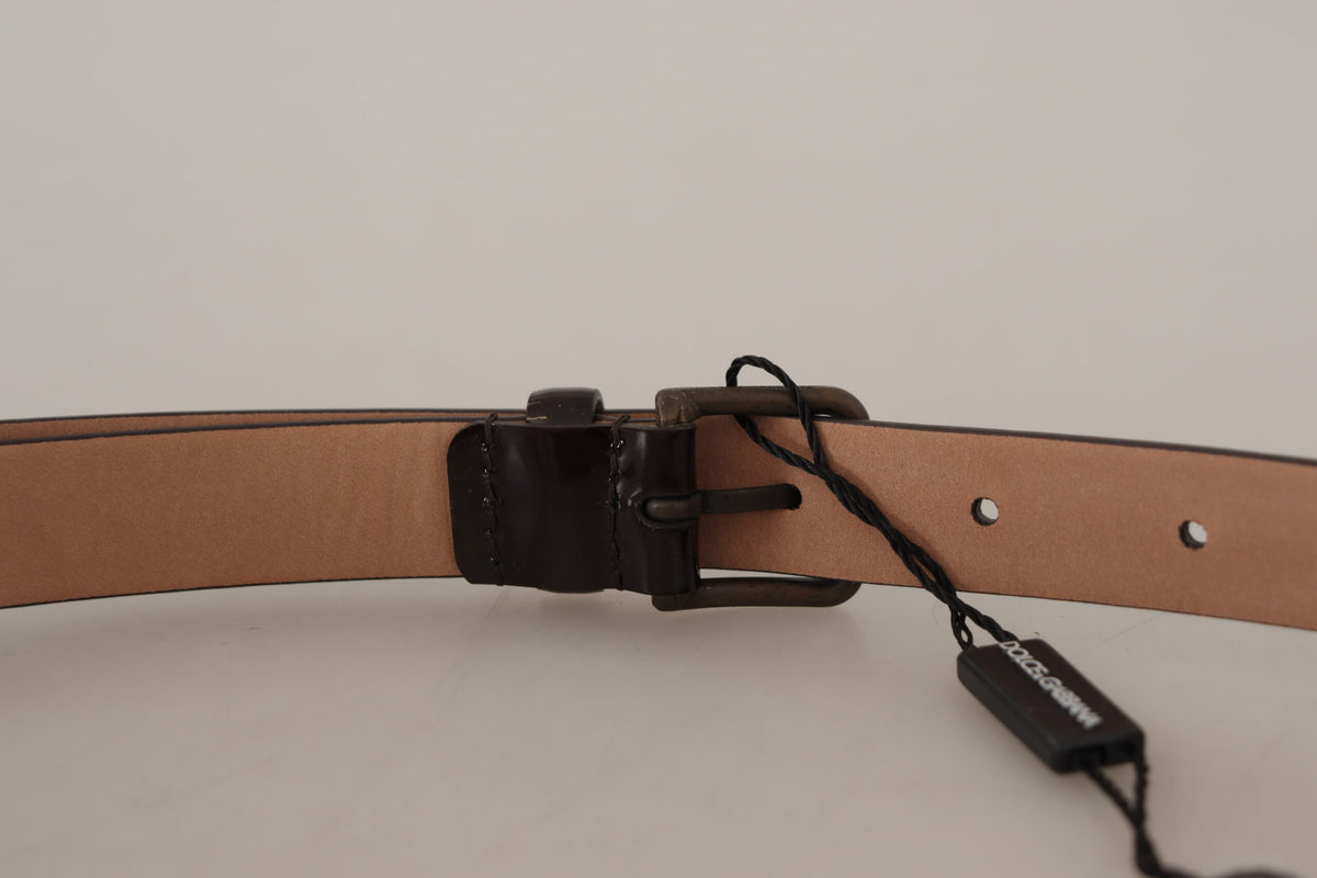 Dolce & Gabbana Black Patent Leather Logo Metal Waist Buckle Belt schwarz