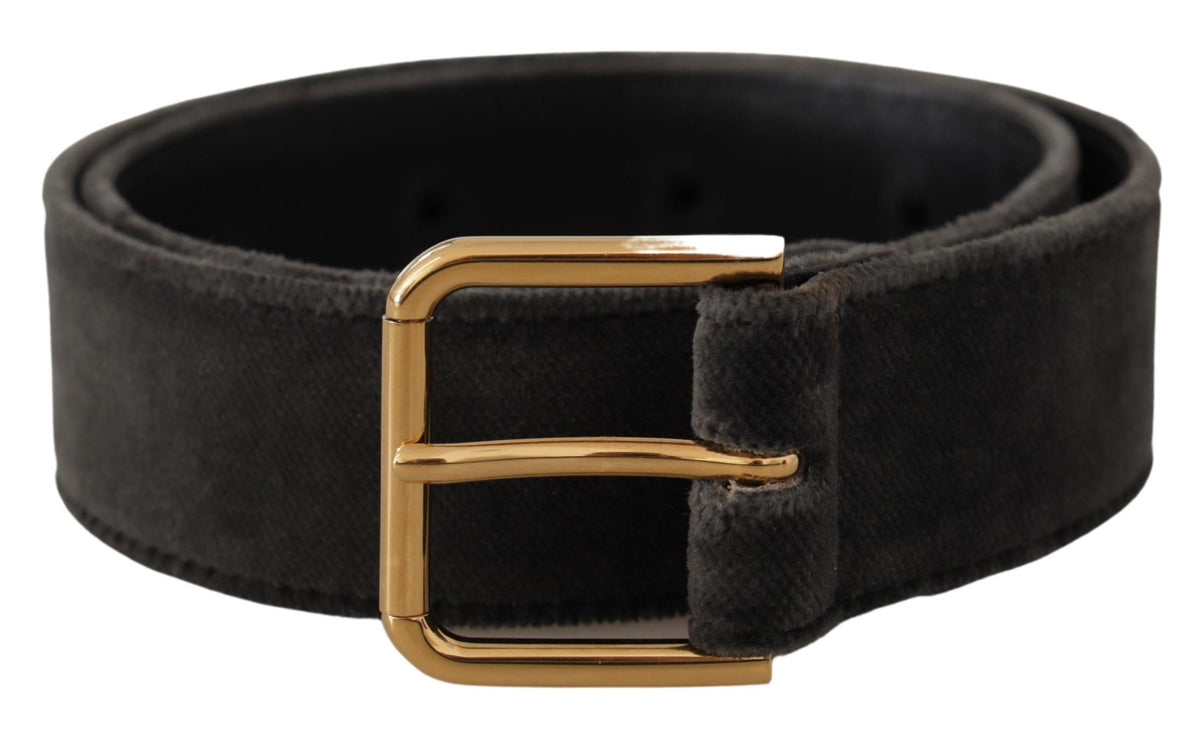 Dolce & Gabbana Brown Velvet Gold Tone Logo Metal Waist Buckle Belt braun