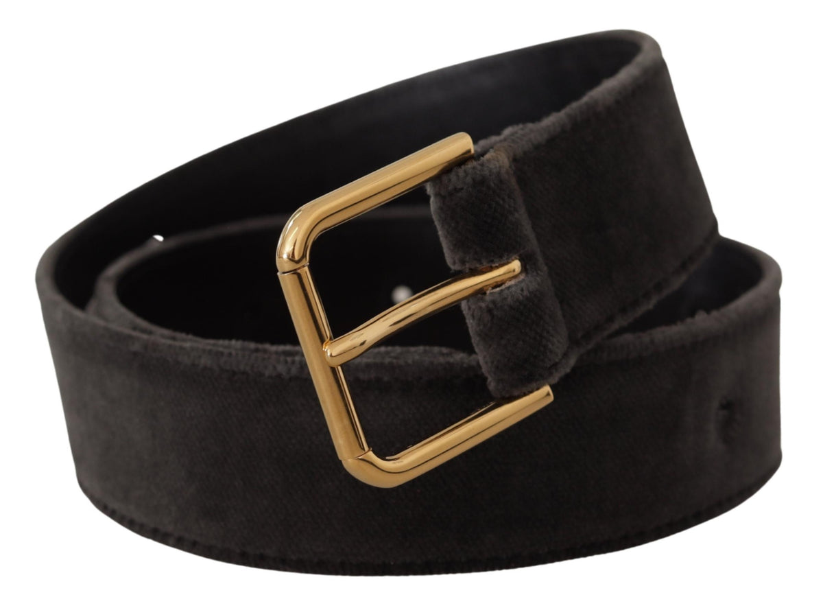 Dolce & Gabbana Brown Velvet Gold Tone Logo Metal Waist Buckle Belt braun