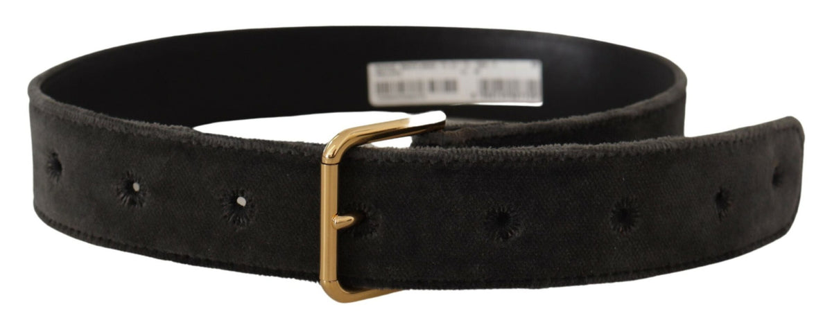 Dolce & Gabbana Brown Velvet Gold Tone Logo Metal Waist Buckle Belt braun