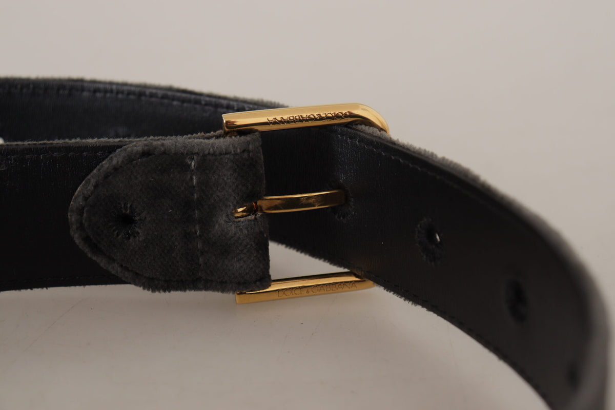 Dolce & Gabbana Brown Velvet Gold Tone Logo Metal Waist Buckle Belt braun