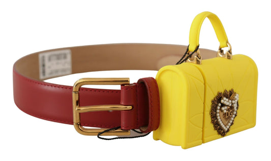 Dolce & Gabbana Red Leather Yellow DEVOTION Heart Bag Buckle Belt rot