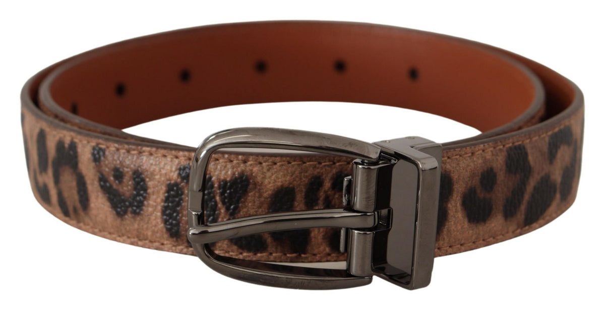 Dolce & Gabbana Brown Leopard Embossed Leather Buckle Belt braun