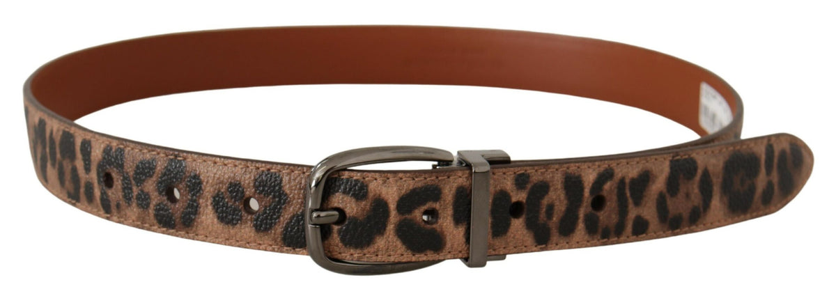 Dolce & Gabbana Brown Leopard Embossed Leather Buckle Belt braun