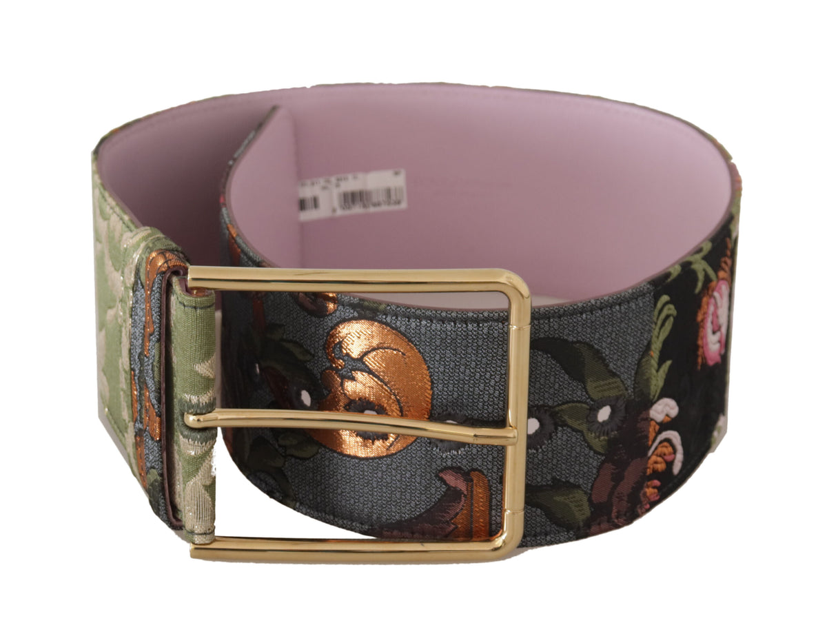 Dolce & Gabbana Multicolor Leather Embroidered Gold Metal Buckle Belt rot