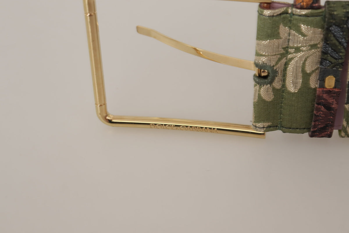 Dolce & Gabbana Multicolor Leather Embroidered Gold Metal Buckle Belt rot