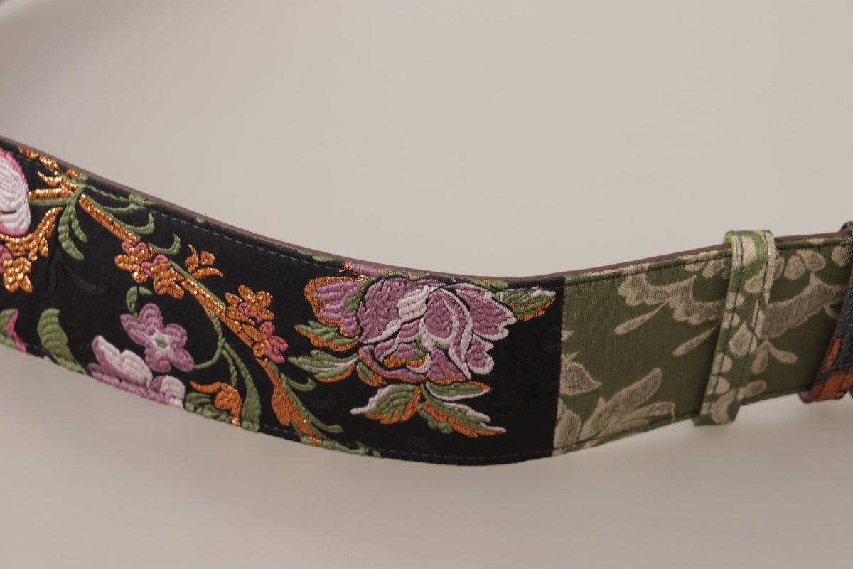 Dolce & Gabbana Multicolor Leather Embroidered Gold Metal Buckle Belt rot