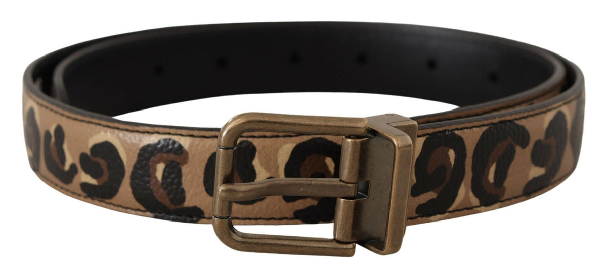 Dolce & Gabbana Brown Leather Leopard Print Bronze Metal Buckle Belt braun