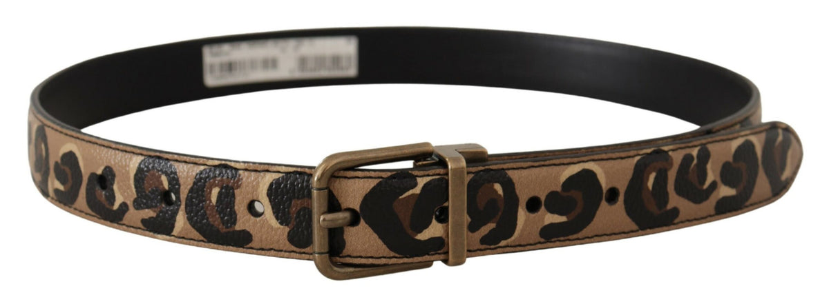 Dolce & Gabbana Brown Leather Leopard Print Bronze Metal Buckle Belt braun