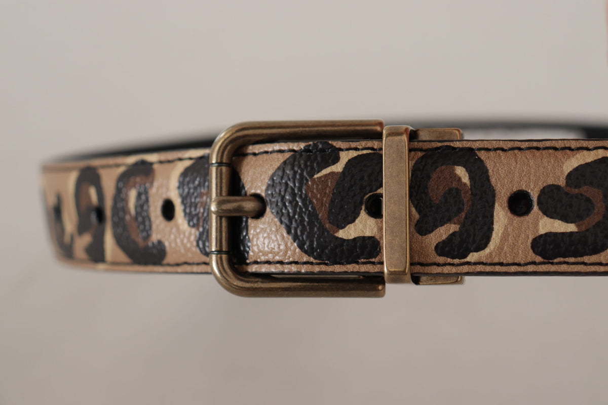 Dolce & Gabbana Brown Leather Leopard Print Bronze Metal Buckle Belt braun