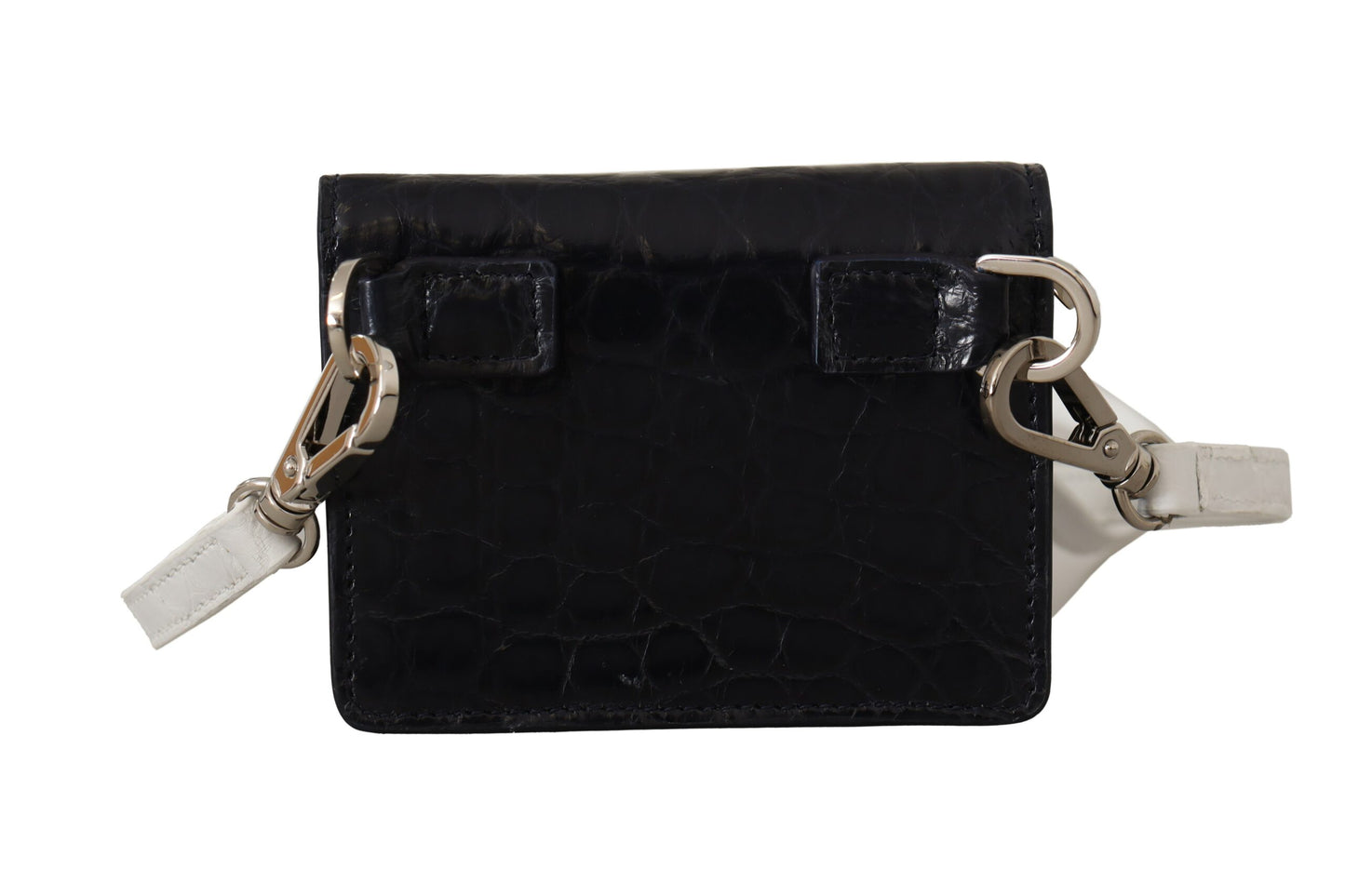 Dolce & Gabbana Blue White Caiman Leather Strap Card Holder Wallet Curated Luxury Accessories by Orvyn
