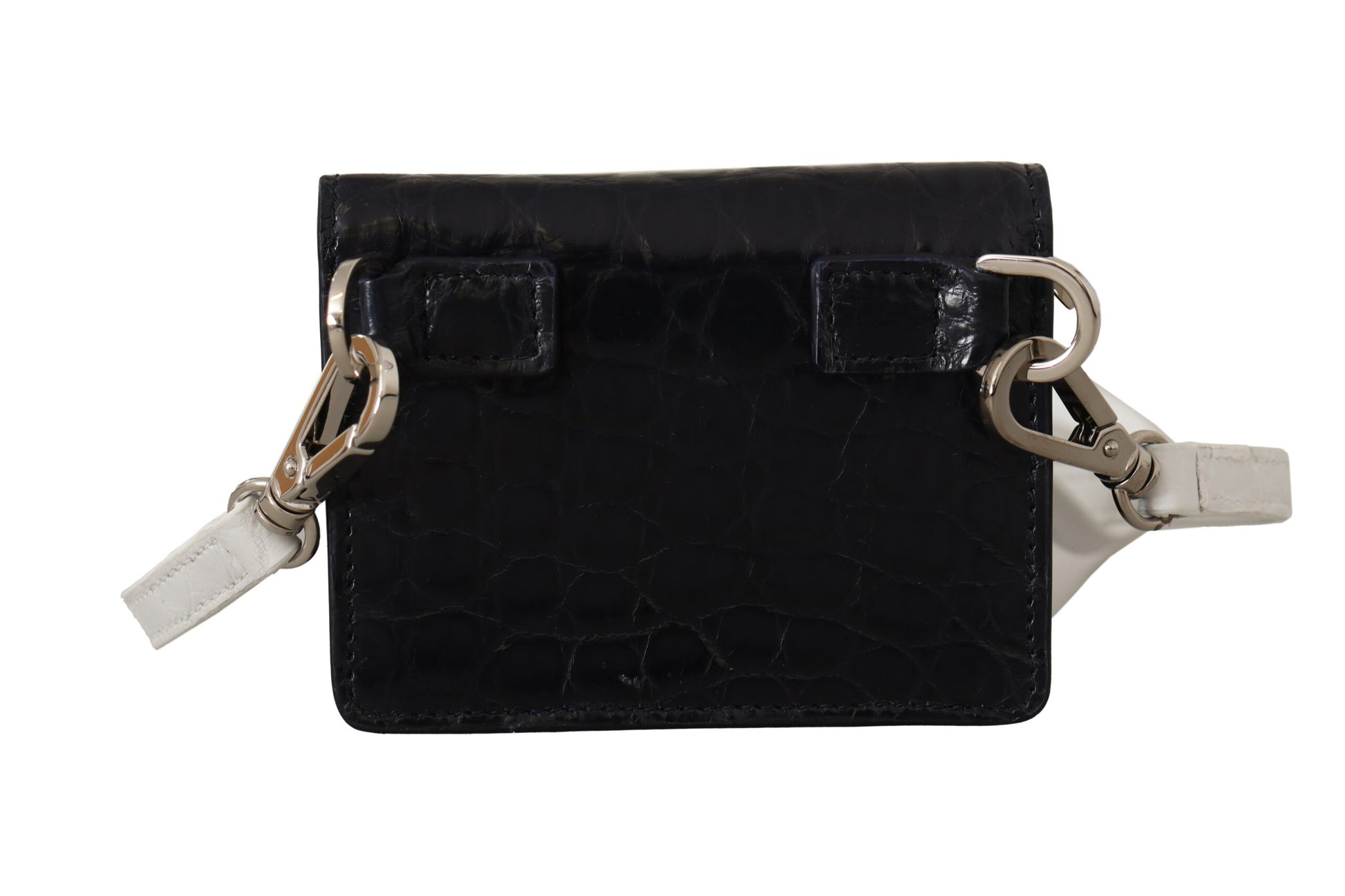 Dolce & Gabbana Blue White Caiman Leather Strap Card Holder Wallet Curated Luxury Accessories by Orvyn