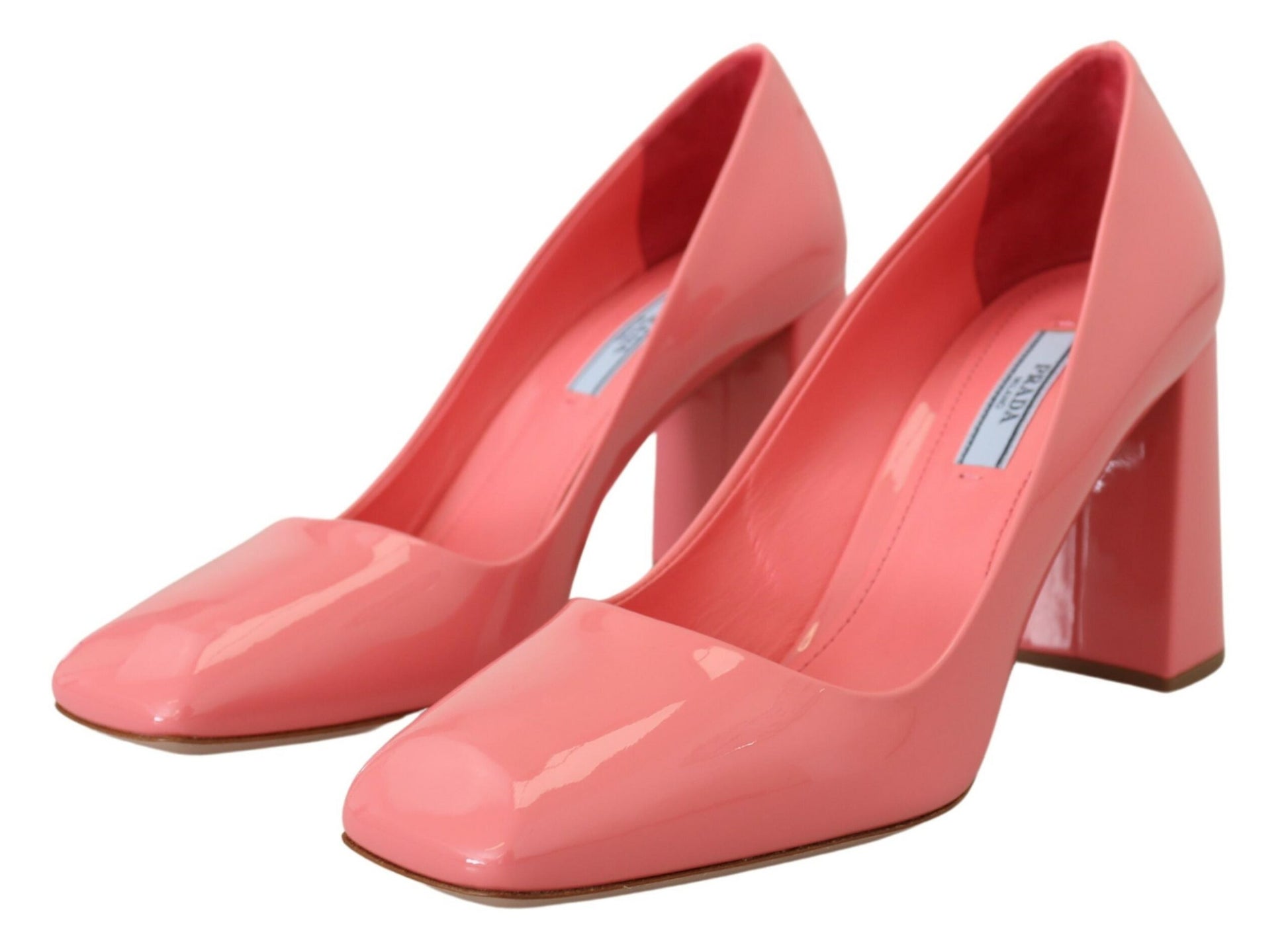 Prada Pink Patent Leather Block Heels Pumps Classic rosa