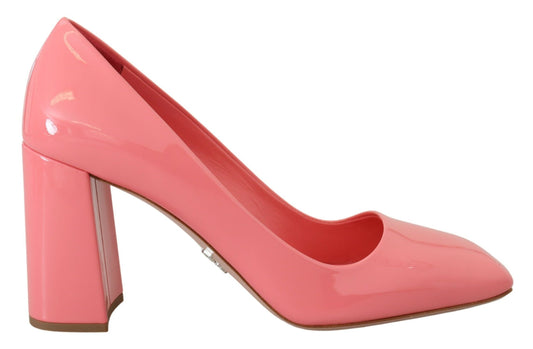 Prada Pink Patent Leather Block Heels Pumps Classic rosa