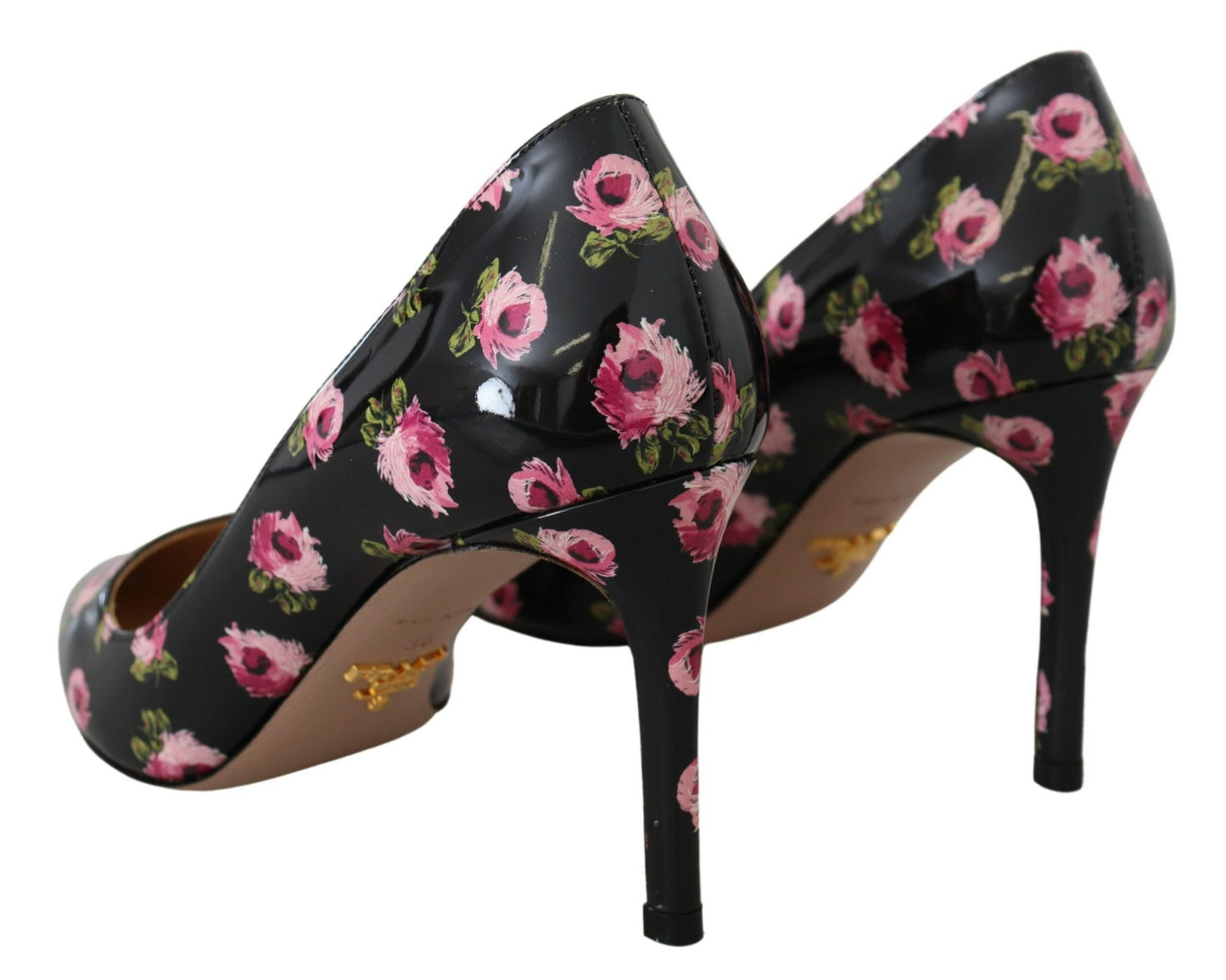 Prada Black Leather Floral Heels Stilettos Pumps schwarz