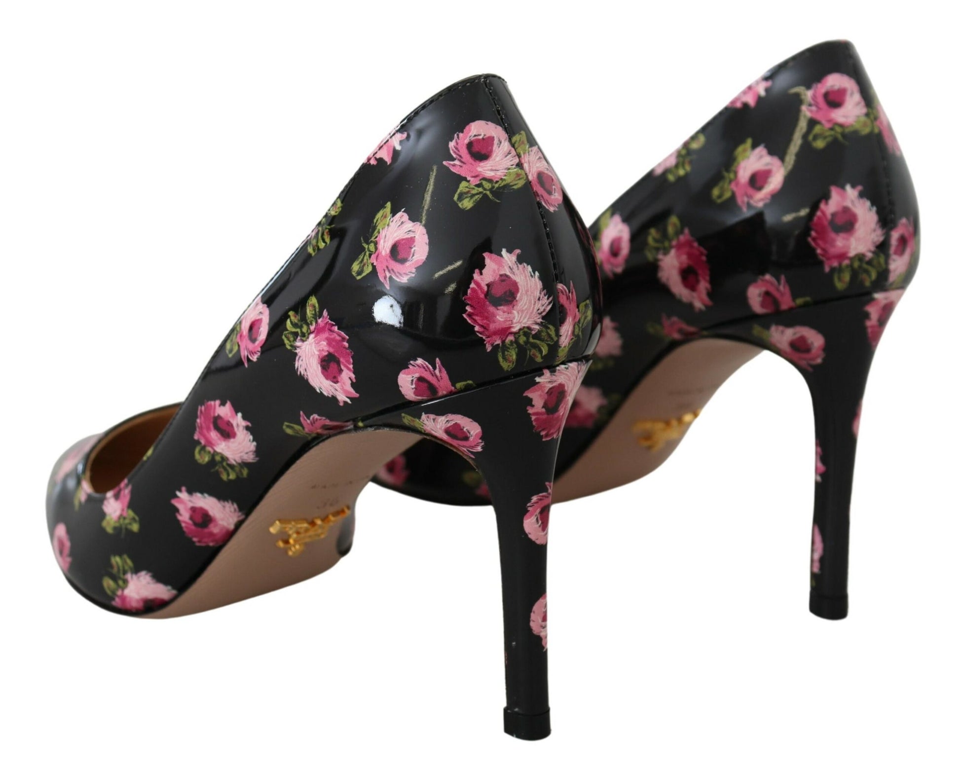 Prada Black Leather Floral Heels Stilettos Pumps schwarz