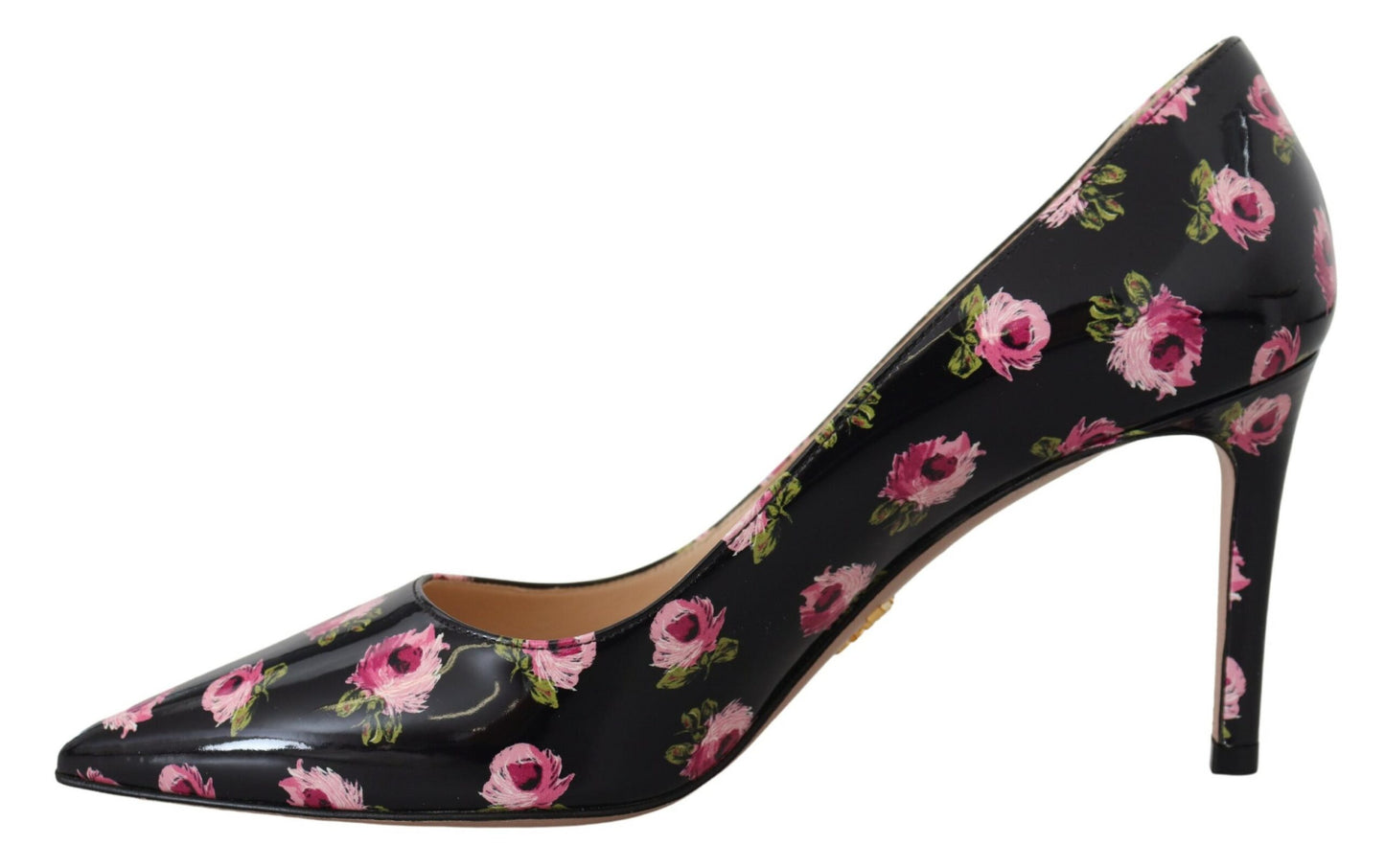 Prada Black Leather Floral Heels Stilettos Pumps schwarz
