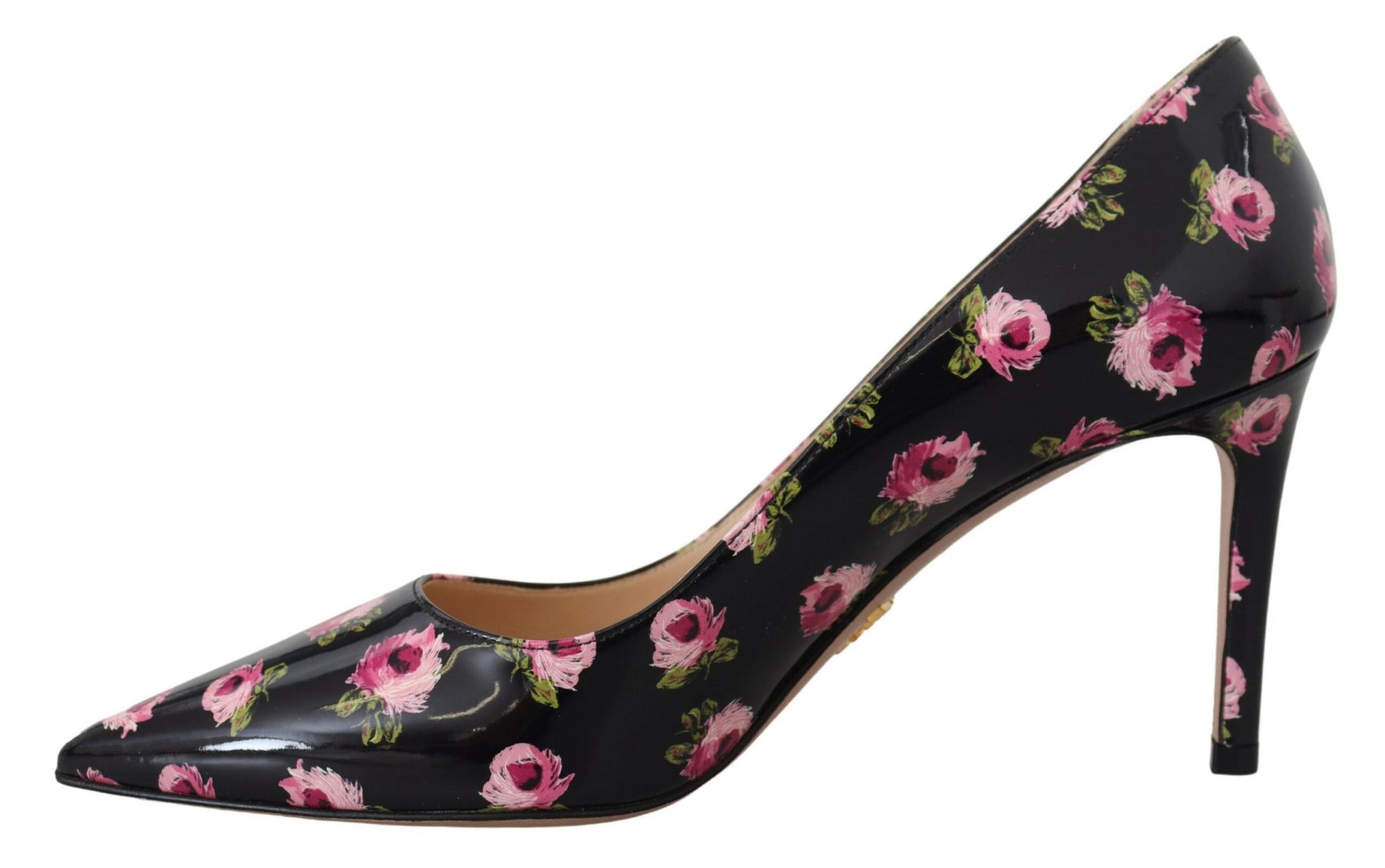 Prada Black Leather Floral Heels Stilettos Pumps schwarz
