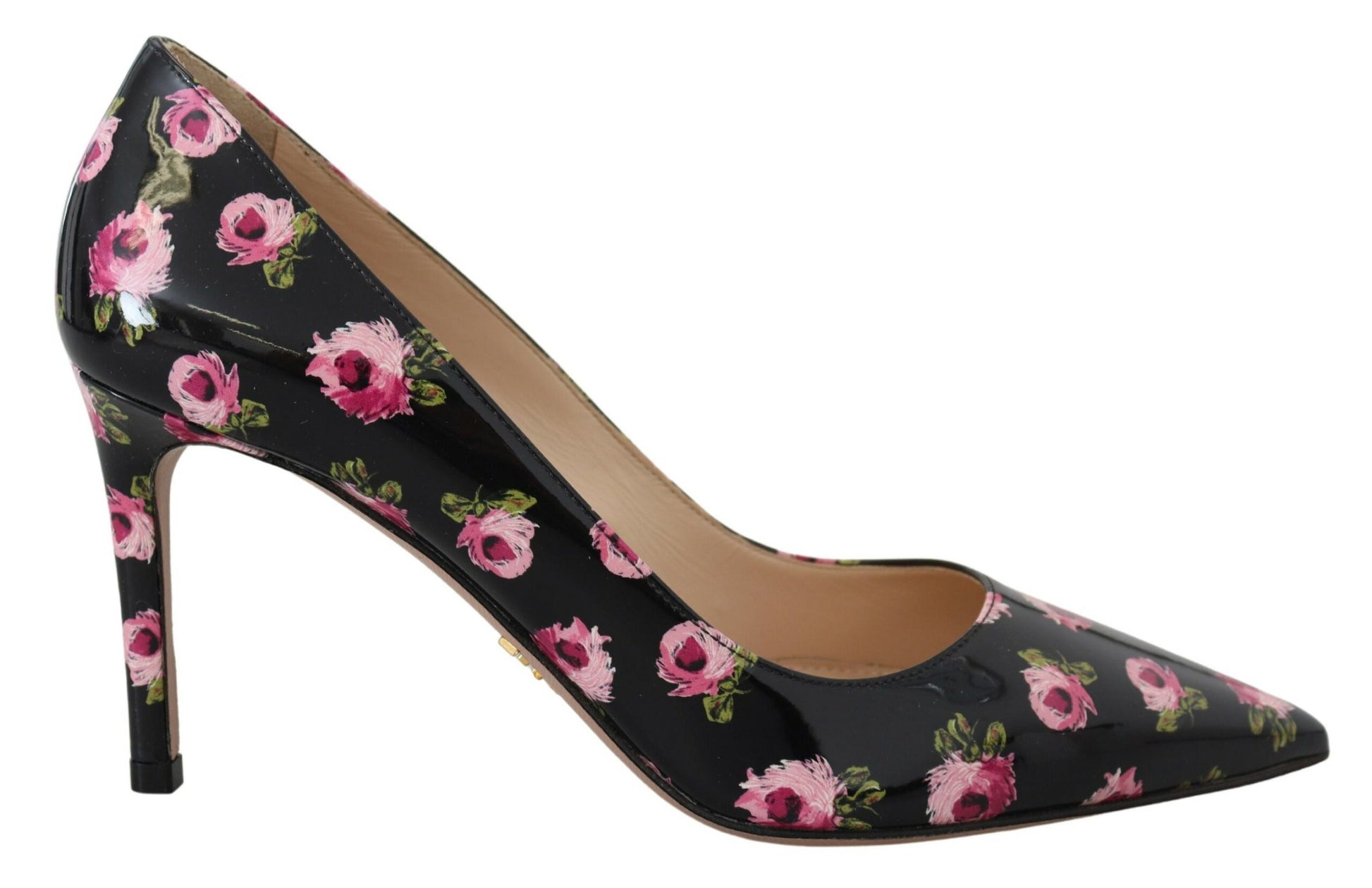 Prada Black Leather Floral Heels Stilettos Pumps schwarz