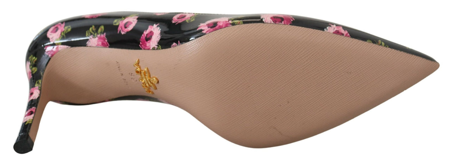 Prada Black Leather Floral Heels Stilettos Pumps schwarz