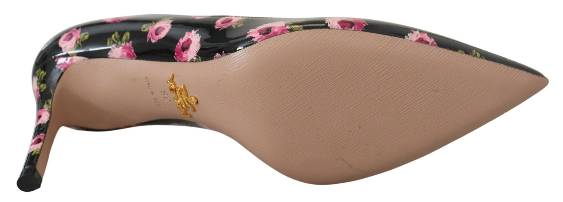 Prada Black Leather Floral Heels Stilettos Pumps schwarz