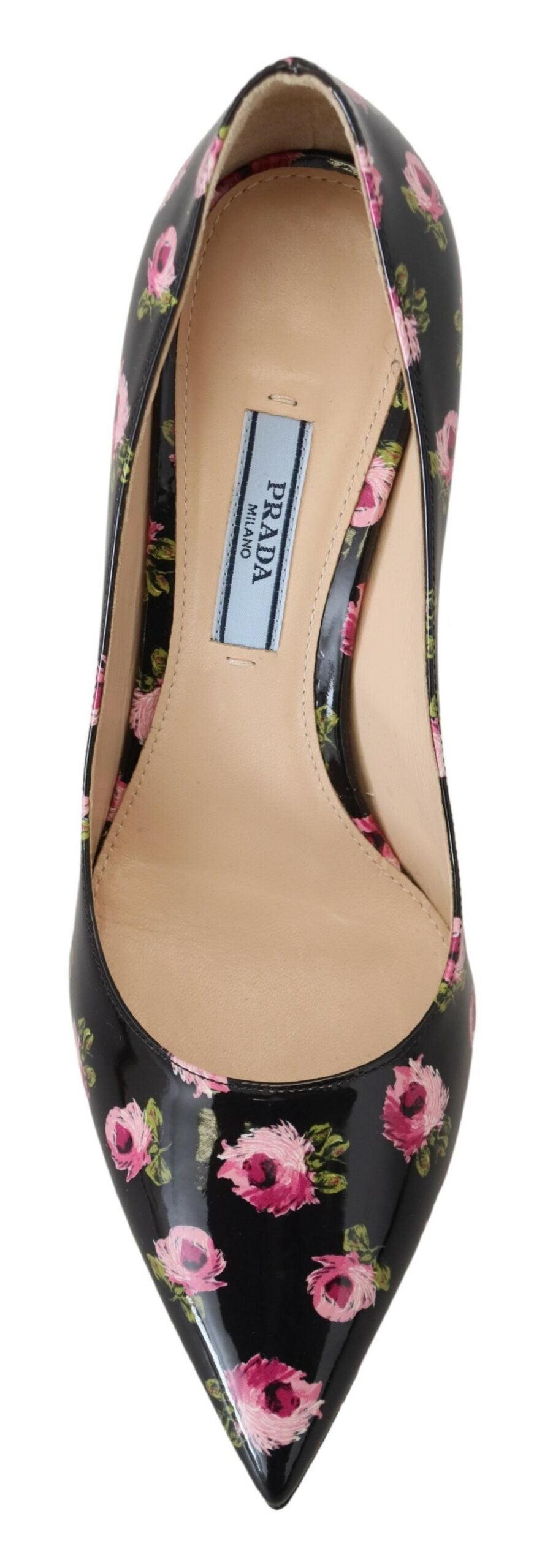 Prada Black Leather Floral Heels Stilettos Pumps schwarz