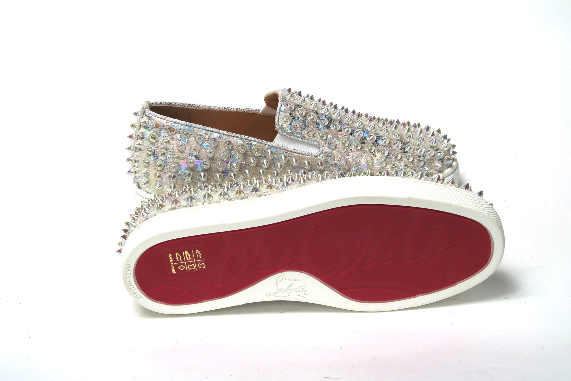 Christian Louboutin White Ab/Clear Ab Roller Boat Woman Flat Sneaker Curated Luxury Accessories by Orvyn