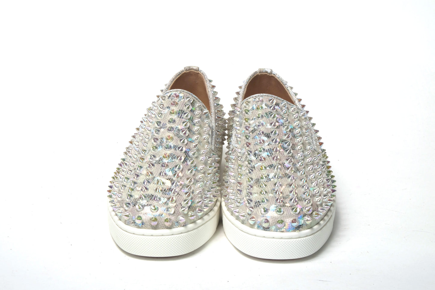 Christian Louboutin White Ab/Clear Ab Roller Boat Woman Flat Sneaker Curated Luxury Accessories by Orvyn