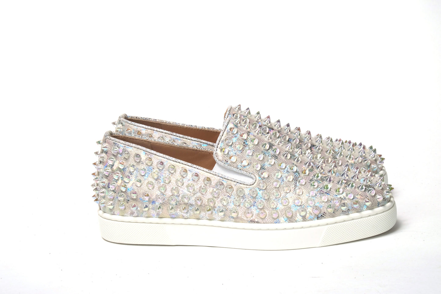 Christian Louboutin White Ab/Clear Ab Roller Boat Woman Flat Sneaker Curated Luxury Accessories by Orvyn