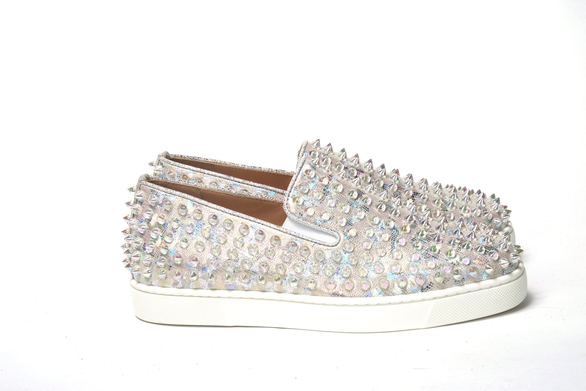 Christian Louboutin White Ab/Clear Ab Roller Boat Woman Flat Sneaker Curated Luxury Accessories by Orvyn