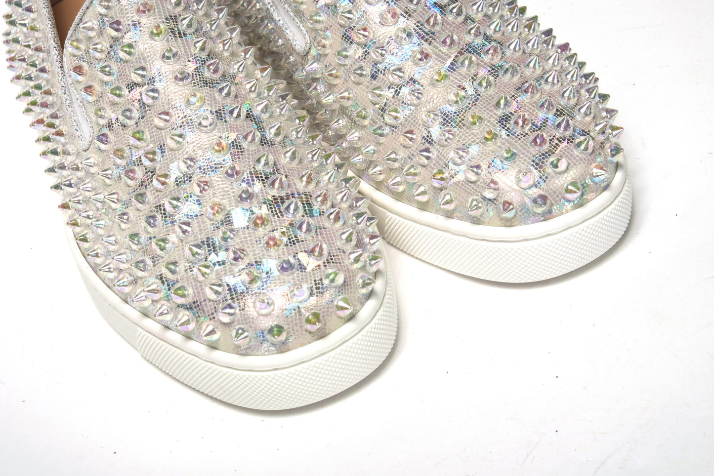 Christian Louboutin White Ab/Clear Ab Roller Boat Woman Flat Sneaker Curated Luxury Accessories by Orvyn