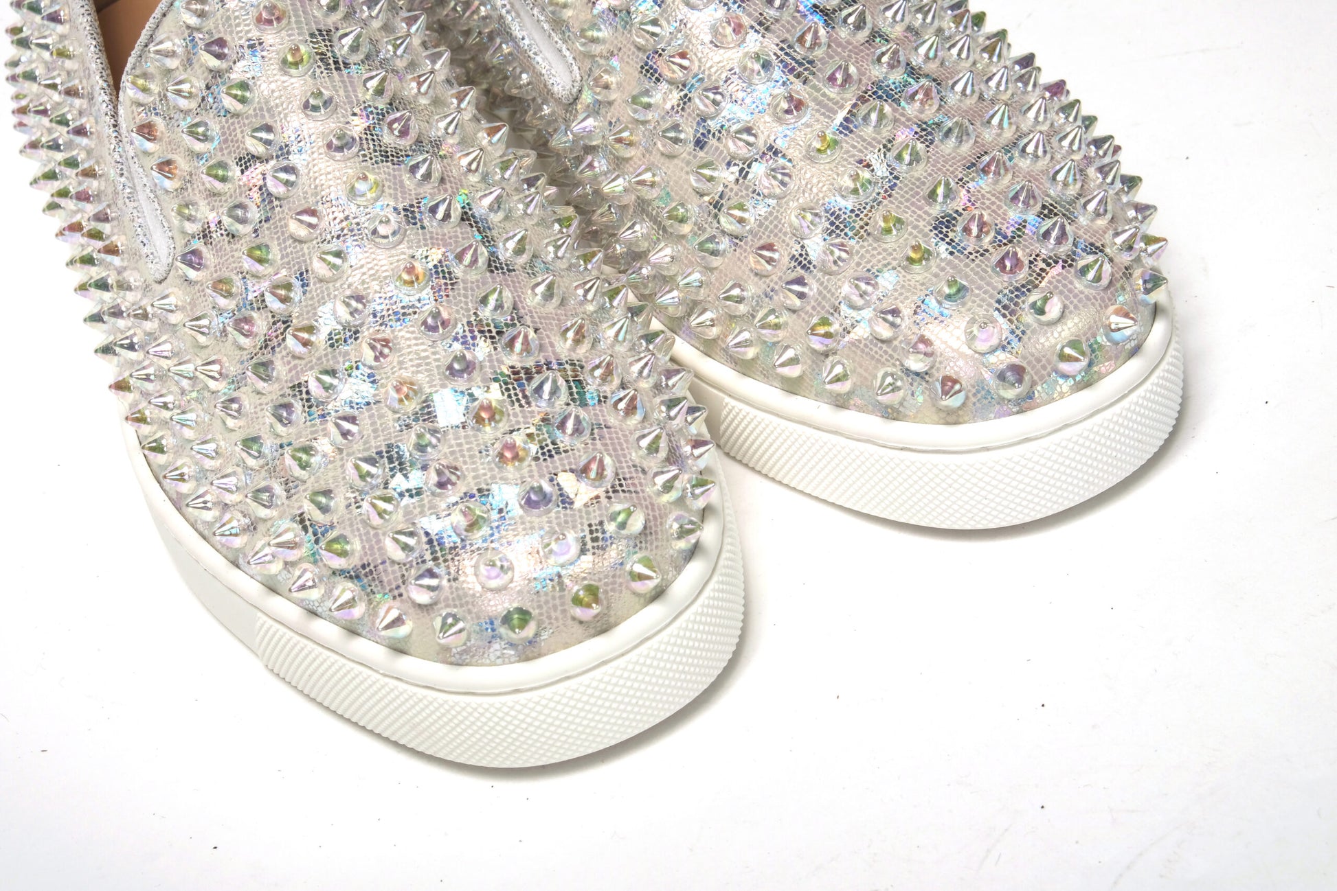 Christian Louboutin White Ab/Clear Ab Roller Boat Woman Flat Sneaker Curated Luxury Accessories by Orvyn