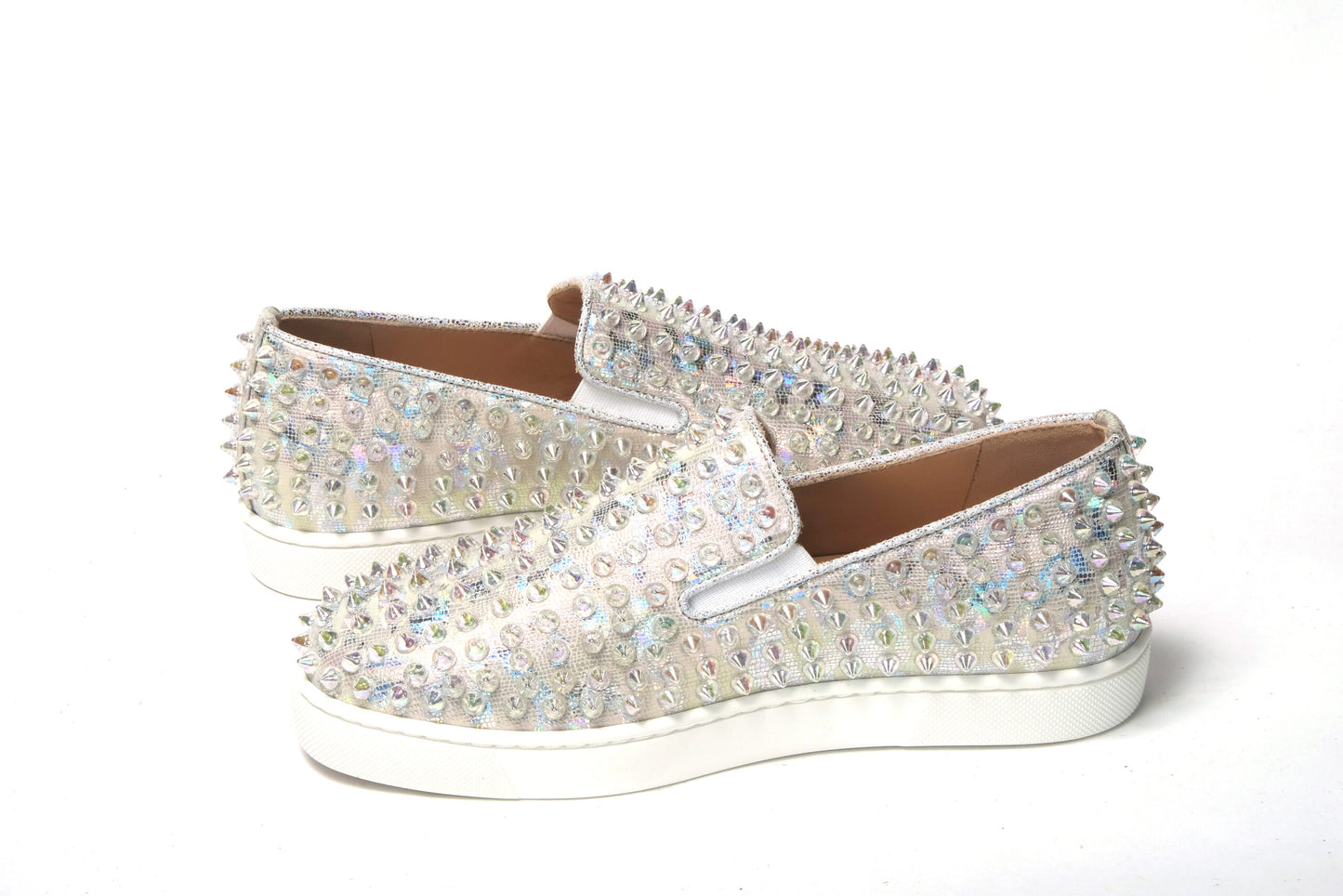 Christian Louboutin White Ab/Clear Ab Roller Boat Woman Flat Sneaker Curated Luxury Accessories by Orvyn