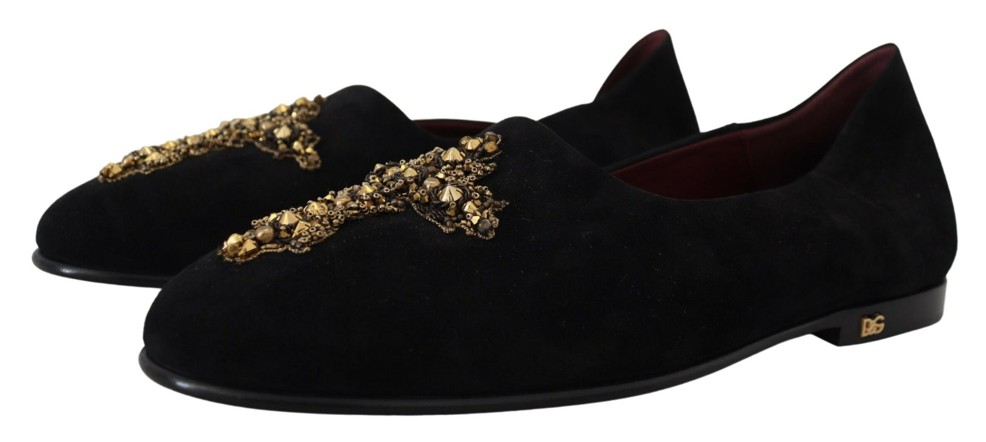 Dolce & Gabbana Black Suede Gold Cross Slip On Loafers Shoes Curated Luxury Accessories by Orvyn