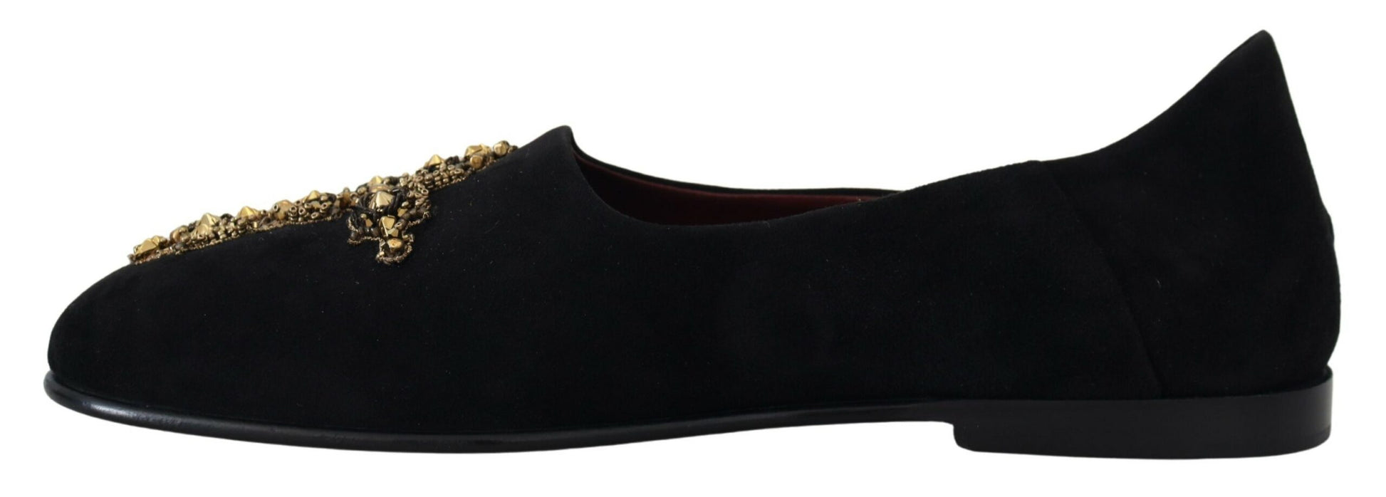 Dolce & Gabbana Black Suede Gold Cross Slip On Loafers Shoes Curated Luxury Accessories by Orvyn