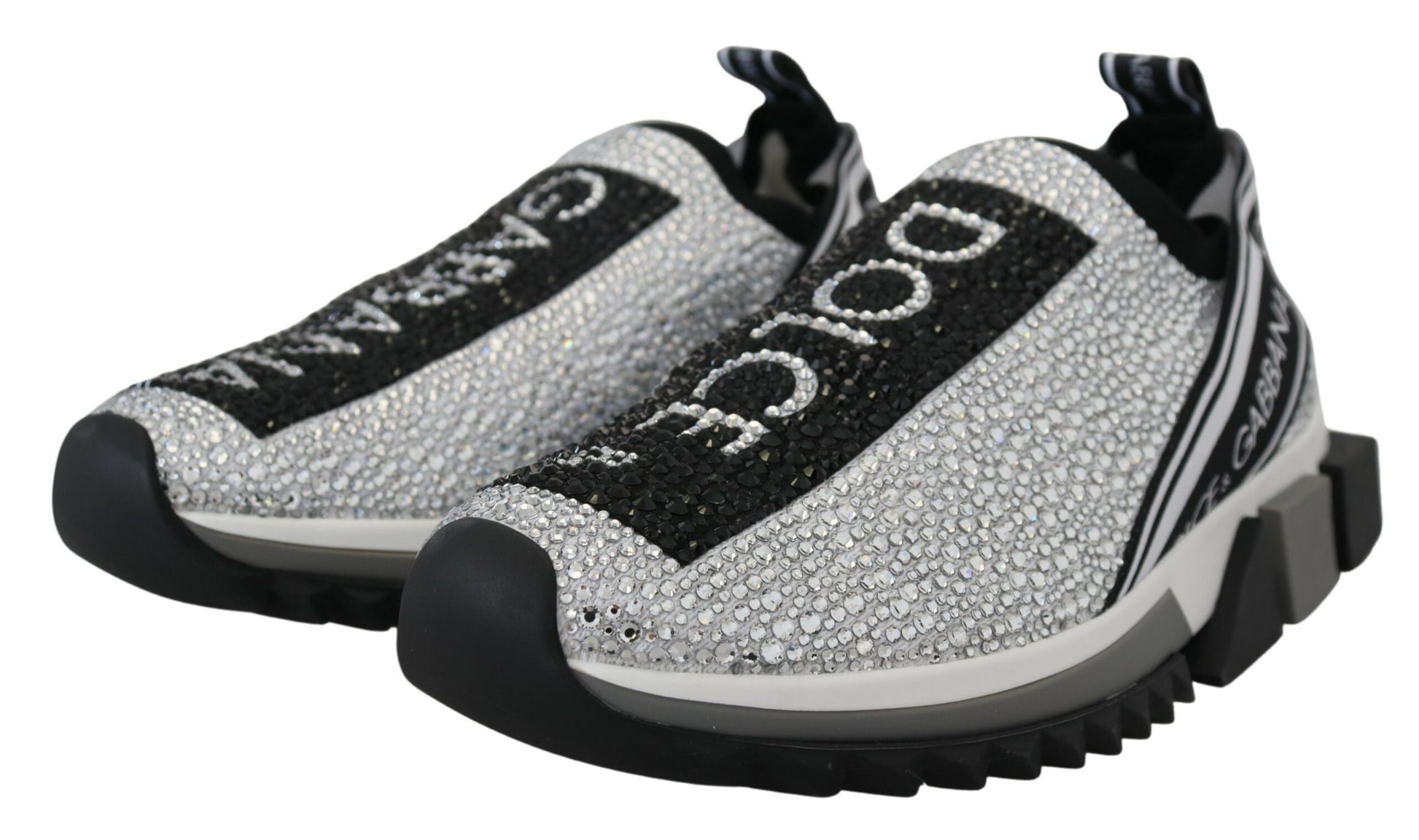 Dolce & Gabbana Silver Rhinestones Sorrento Sneakers Shoes Curated Luxury Accessories by Orvyn
