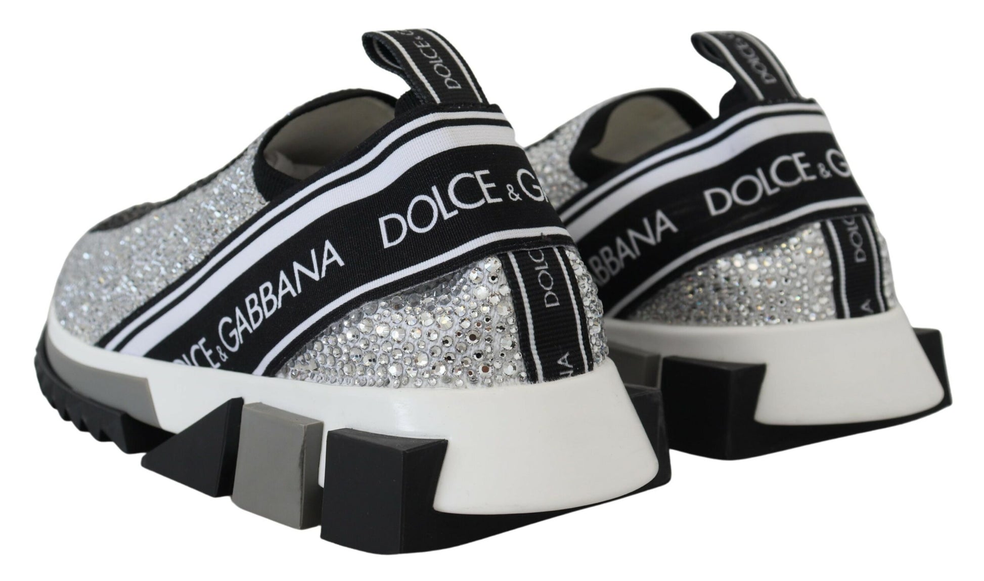 Dolce & Gabbana Silver Rhinestones Sorrento Sneakers Shoes Curated Luxury Accessories by Orvyn