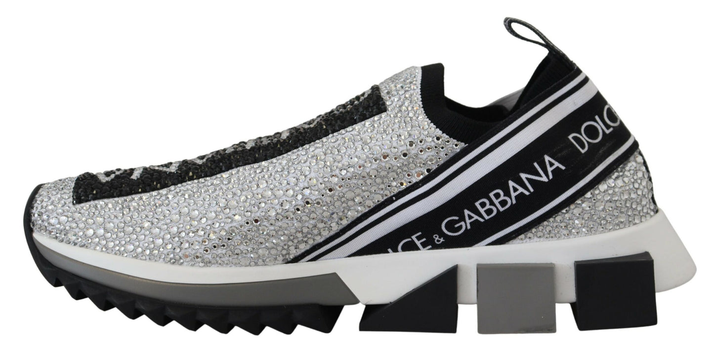 Dolce & Gabbana Silver Rhinestones Sorrento Sneakers Shoes Curated Luxury Accessories by Orvyn